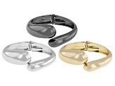 Gold, Silver, & Hematine Tone Teardrop Bypass Cuff Bracelet Set of 3