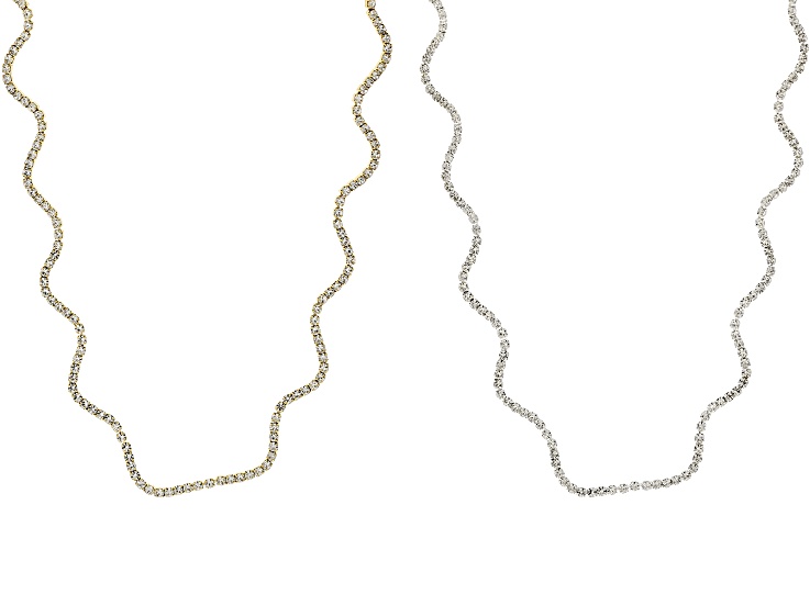 White Crystal Gold & Silver Tone Wavy Necklace Set of 2 - OPC1927