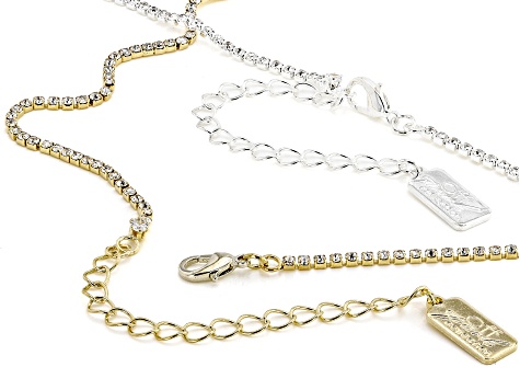 White Crystal Gold & Silver Tone Wavy Necklace Set of 2