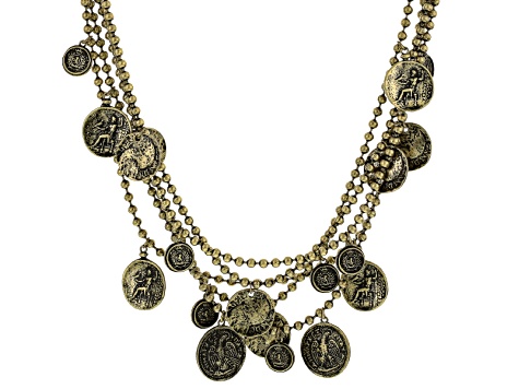 Multi Chain Antiqued Gold Tone Coin Necklace