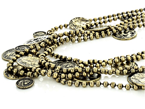 Multi Chain Antiqued Gold Tone Coin Necklace