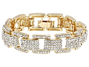 White Crystal Gold Tone Link Bracelet