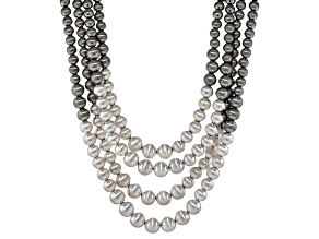 Hematine Tone & Ombre Silver Tone 4 Strand Necklace