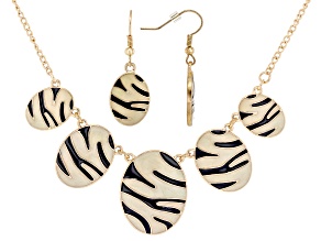 Tiger Print Enamel Gold Tone Necklace & Earring Set