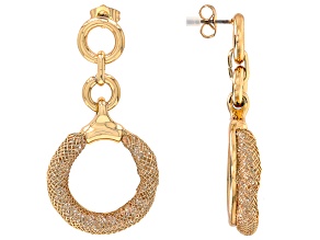 White Crystal Gold Tone Circle Dangle Earrings