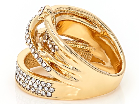 White Crystal Gold Tone Crossover Ring - OPC1939 | JTV