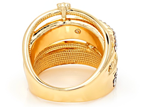 White Crystal Gold Tone Crossover Ring - OPC1939 | JTV