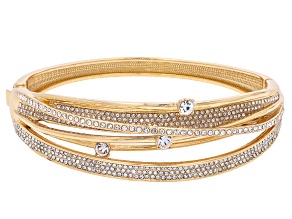 White Crystal Gold Tone Crossover Bangle Bracelet
