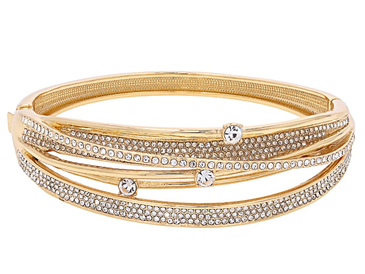 White Crystal Gold Tone Crossover Bangle Bracelet - OPC1940 | JTV