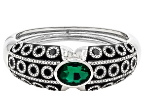 Emerald Simulant & Crystals Silver Tone Bracelet 18x12mm
