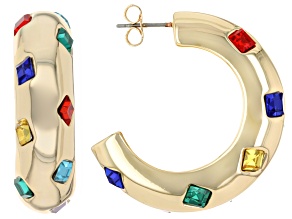 Multi-Color Crystal Gold Tone Hoop Earrings