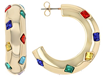 Picture of Multi-Color Crystal Gold Tone Hoop Earrings