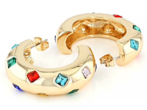 Multi-Color Crystal Gold Tone Hoop Earrings