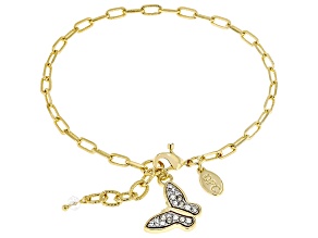 Crystal Butterfly Charm Gold Tone Paperclip Anklet