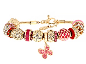 Multi-Color Crystal & Enamel Gold Tone Slide Charm Anniversary Bracelet