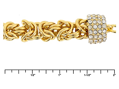 White Crystal Gold Tone Byzantine Link Bracelet