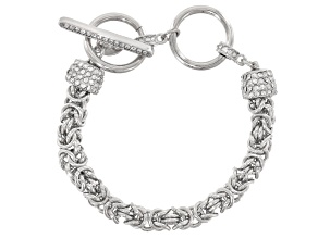 White Crystal Silver Tone Byzantine Link Bracelet