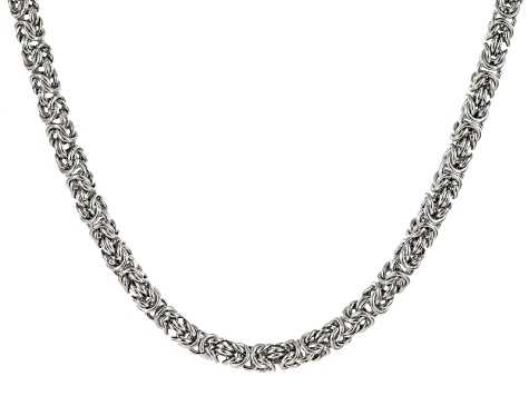 White Crystal Silver Tone Byzantine Link Necklace