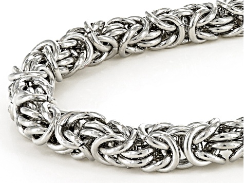 White Crystal Silver Tone Byzantine Link Necklace