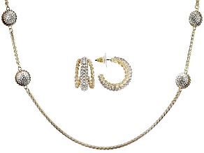 Pave White Crystal Gold Tone Station Necklace & Earring Set