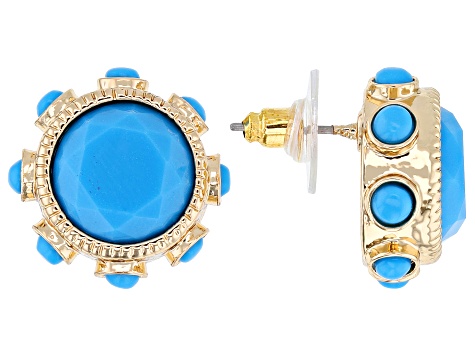 Turquoise Simulant Gold Tone Earrings