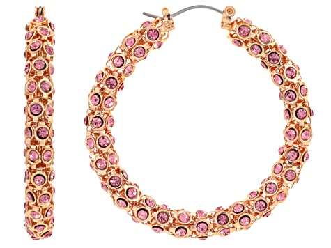 Pink Crystal Rose Tone Hoop Earrings Opc195er Jtv Pink Crystal Rose Tone Hoop Earrings