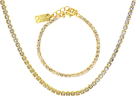 White Crystal Gold Tone Tennis Necklace & Bracelet Set - OPC1960 | JTV