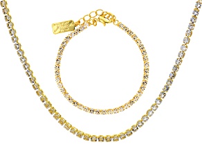 White Crystal Gold Tone Tennis Necklace & Bracelet Set