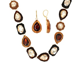 Multi-Color Crystal Gold Tone Necklace & Earring Set