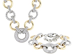 Cubic Zirconia Two-Tone Necklace & Bracelet Set