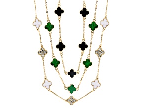 Multi-Color Resin & Crystal Gold Tone Modern Clover Necklaces Set of 3