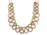 Pearl Simulant & Pink Crystal Gold Tone Statement Necklace