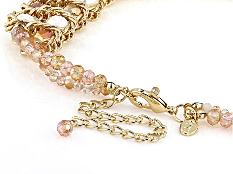 Pearl Simulant & Pink Crystal Gold Tone Statement Necklace
