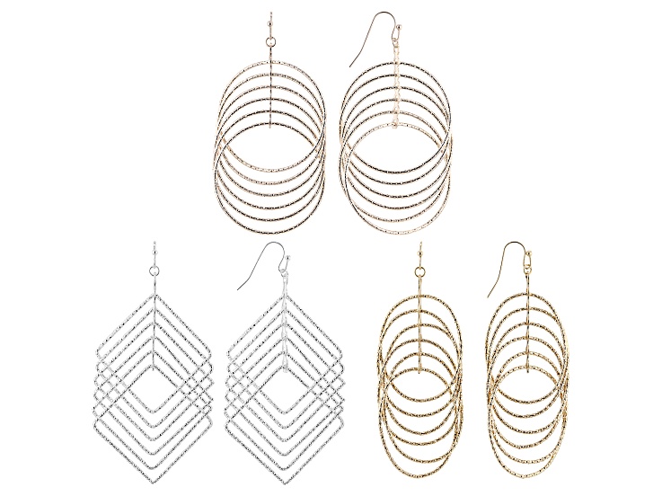 Tri-Tone Geometric Earrings Set of 3