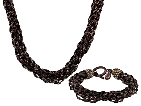 Champagne Crystal Chocolate Tone Multi-Strand Necklace & Bracelet