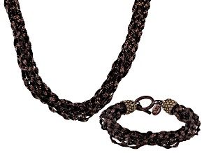 Champagne Crystal Chocolate Tone Multi-Strand Necklace & Bracelet Set