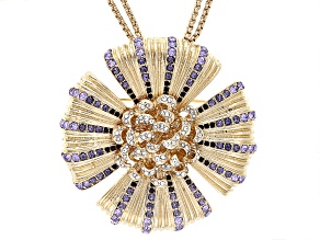 Multi-Color Crystal Gold Tone Pendant & Brooch With 32" Chain