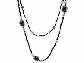 White & Black Crystal & Pearl Simulant Gold Tone Station Necklace