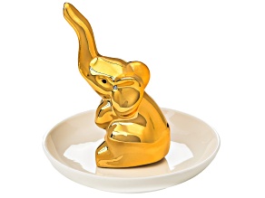 Crystal & Ceramic Gold Tone Elephant Trinket Tray