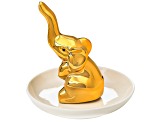 Crystal & Ceramic Gold Tone Elephant Trinket Tray