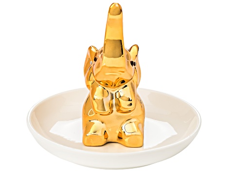 Crystal & Ceramic Gold Tone Elephant Trinket Tray