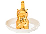 Crystal & Ceramic Gold Tone Elephant Trinket Tray
