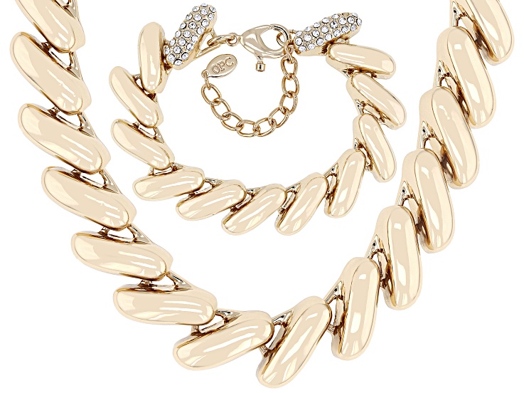 White Crystal Gold Tone San Marco Necklace & Bracelet Set