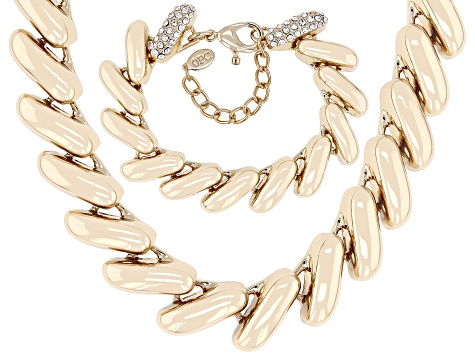 White Crystal Gold Tone San Marco Necklace & Bracelet Set
