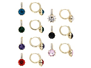 Multi-Color Crystal Gold Tone Drop Earrings Set of 7