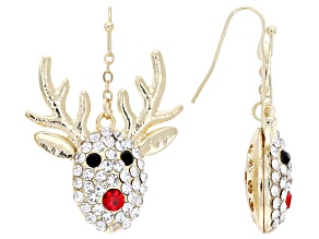 Multi-Color Crystal Gold Tone Reindeer Earrings