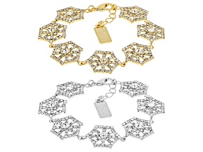 White Crystal Gold & Silver Tone Station Bracelet Set of 2