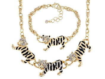 Picture of Crystal Gold Tone Tiger Necklace & Bracelet Set