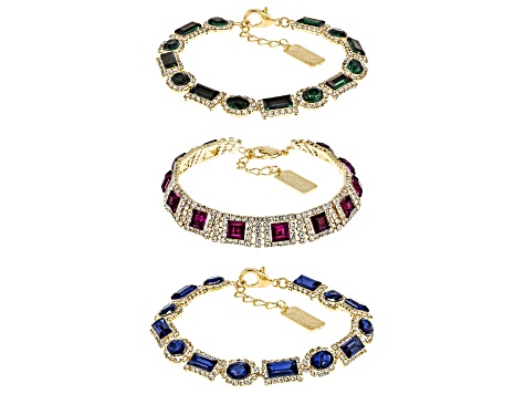 Multi-Color Crystal Gold Tone Bracelet Set of 3