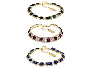 Multi-Color Crystal Gold Tone Bracelet Set of 3